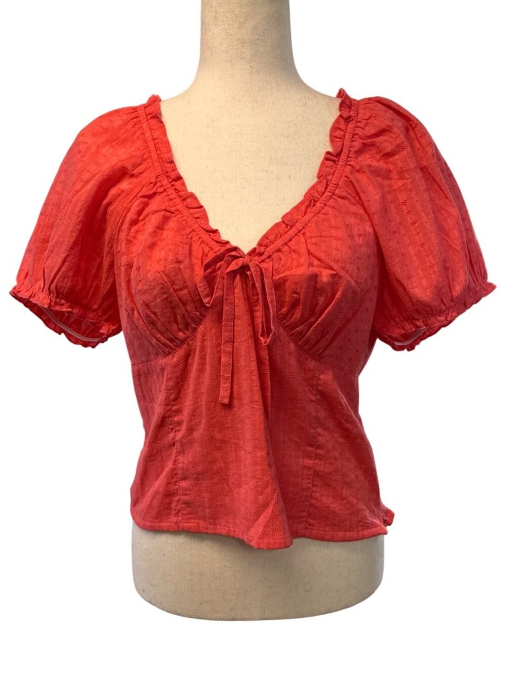 Jessica Simpson Addy Cotton Puff-Sleeve Top~Size L~Mango Orange NWT L16 12